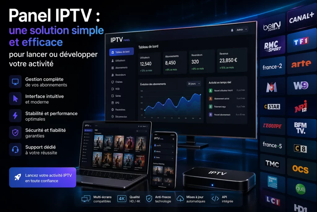 interface panel IPTV IPTV en Gros pour gestion abonnements revendeur